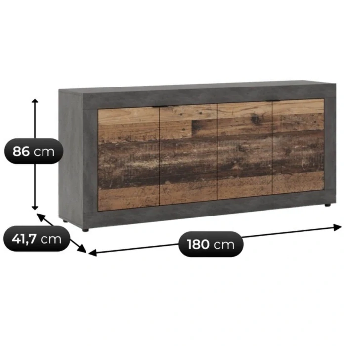 Komoda BLAGO 180 cm, tmavý dub/čierna