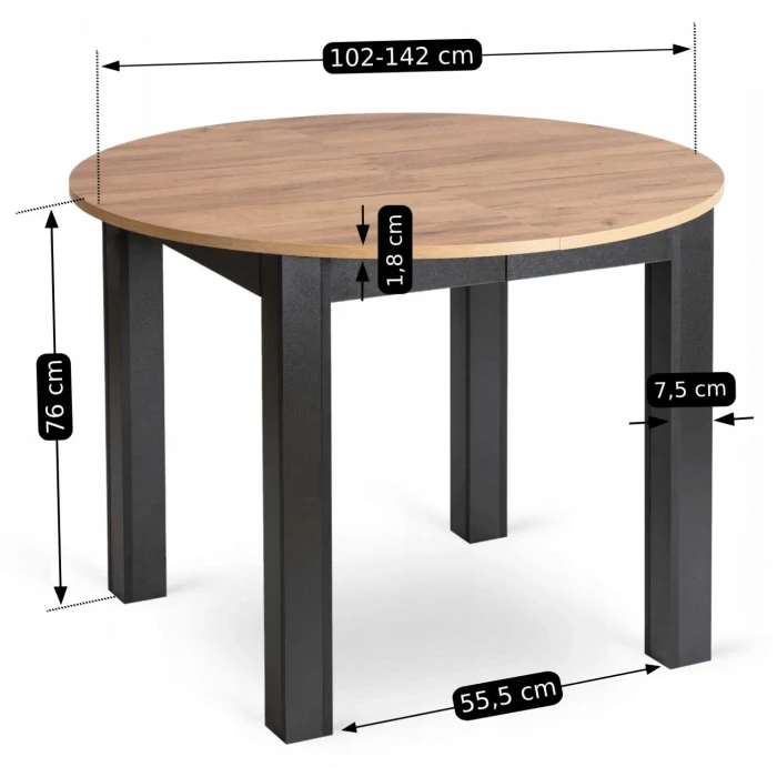 Zostava stôl HARRY 102-142 cm, dub craft+ 6x stolička PERU čierna