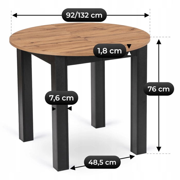 Stôl HARRY 92-132 cm, dub craft/čierna