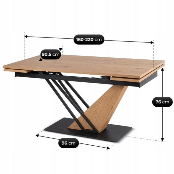 Stôl REX 160-220 cm, dub/čierna