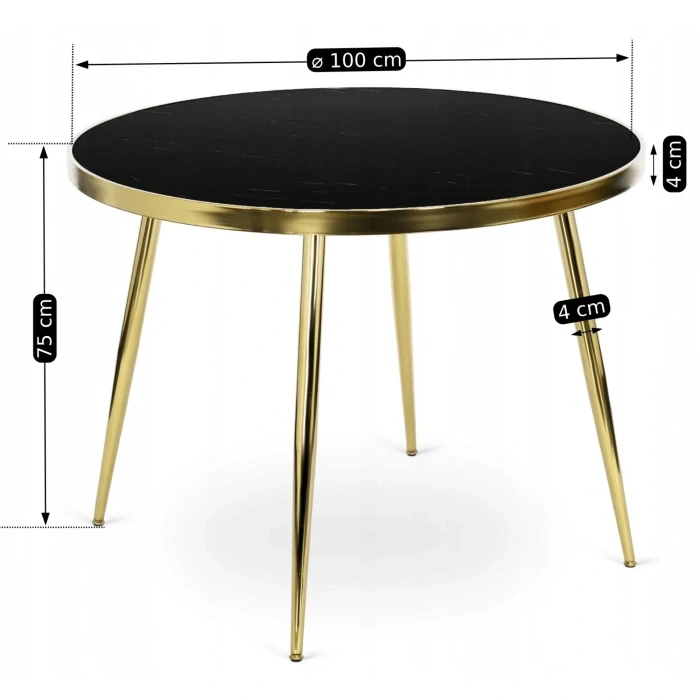 Stôl TINGA 100 cm, čierny mramor/zlato