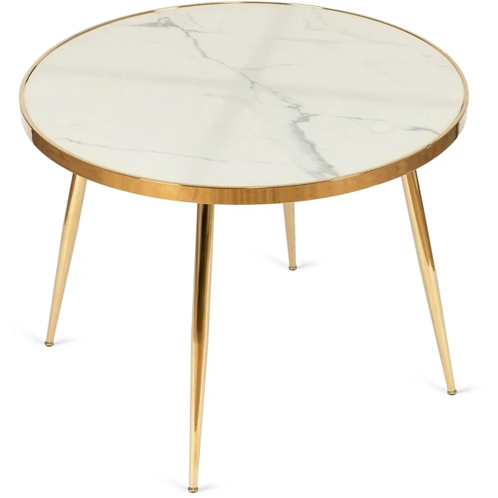 Stôl TINGA 100 cm, biely mramor/zlato