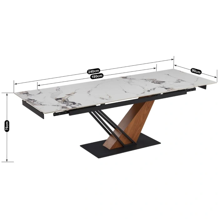 Stôl REX 2 160-220 cm biely mramor /dub