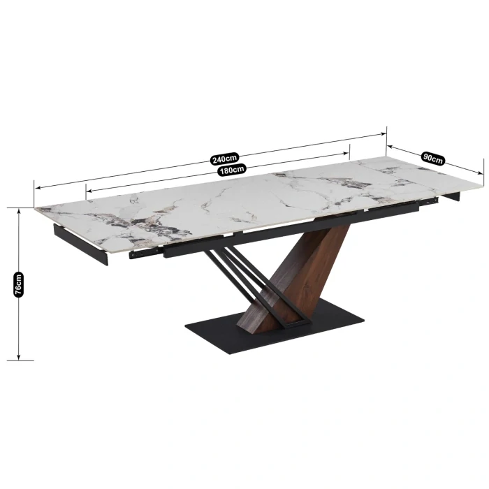 Stôl REX 2 160-220 cm biely mramor /orech