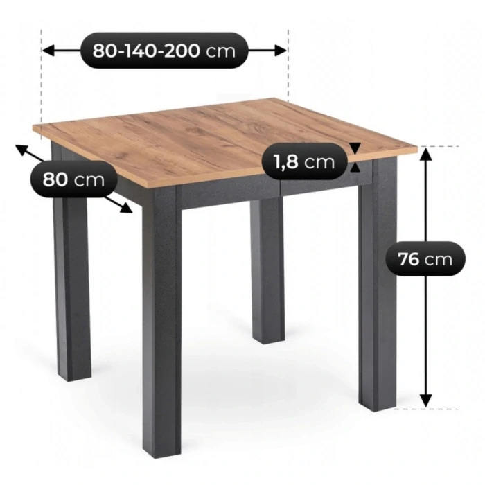 Rozkladací stôl BEN 80-200 cm, dub/čierna
