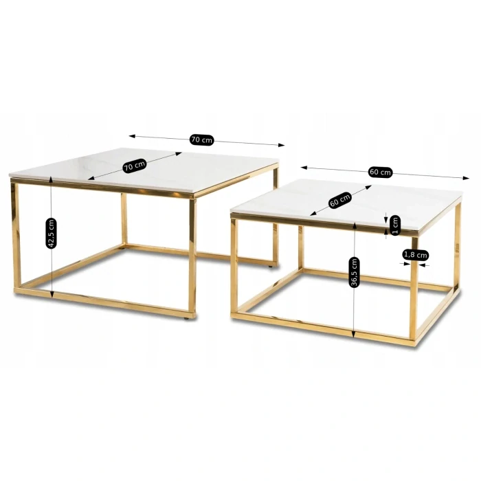 Súprava stolíkov TENOR, biely mramor/zlatá