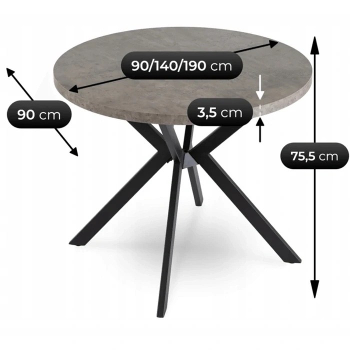 LUGO Stôl 90-190 cm Betón/čierna