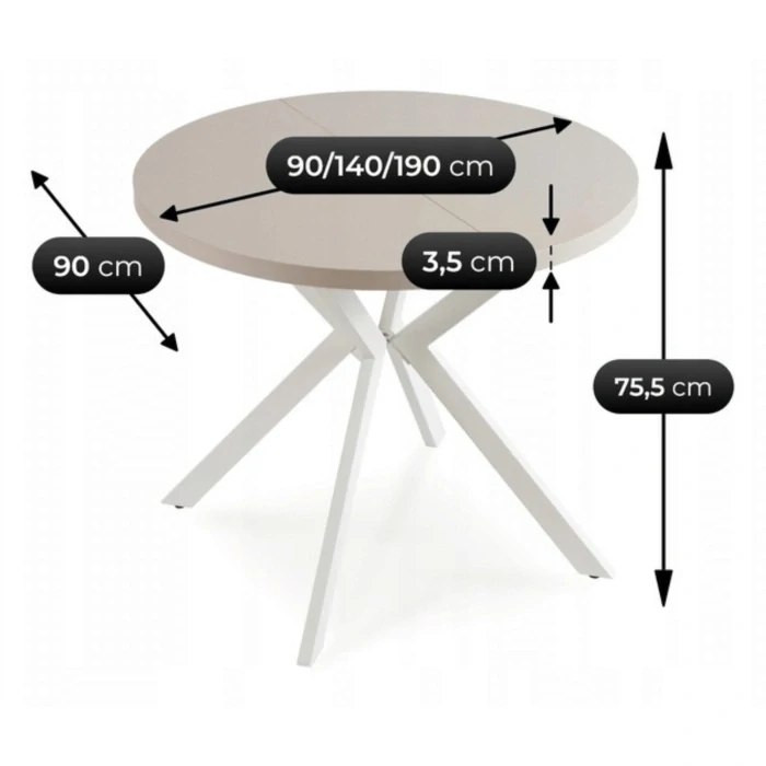 LUGO Stôl 90-190 cm kašmír/biela