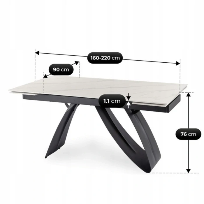 Rozkladací stôl DEVON 160-220 cm biely mramor/čierny