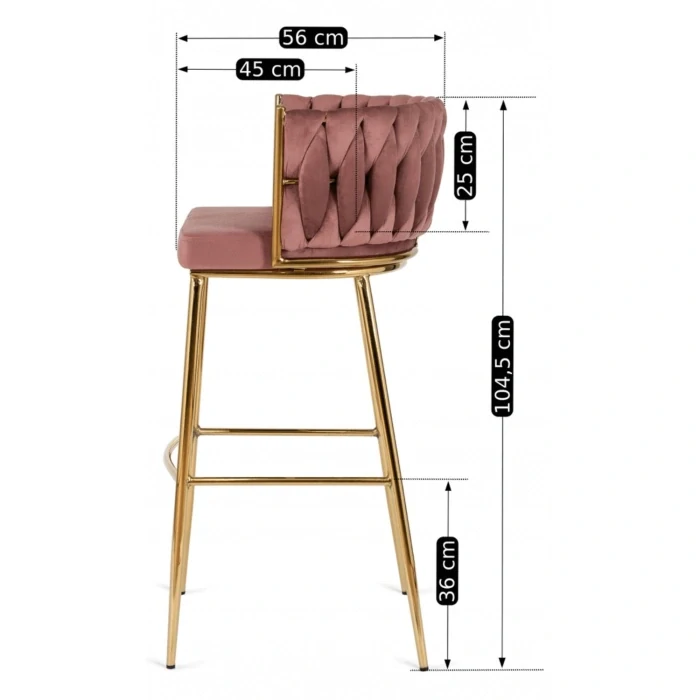Barová stolička FLORES 2 ružová, zlaté nohy