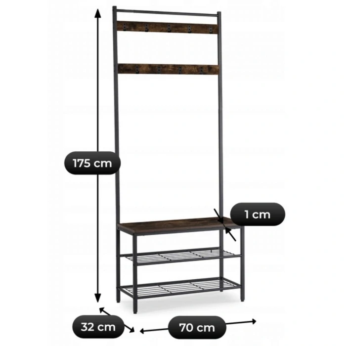 Vešiak do predsiene JETT 70 cm, rustikálny dub/čierny