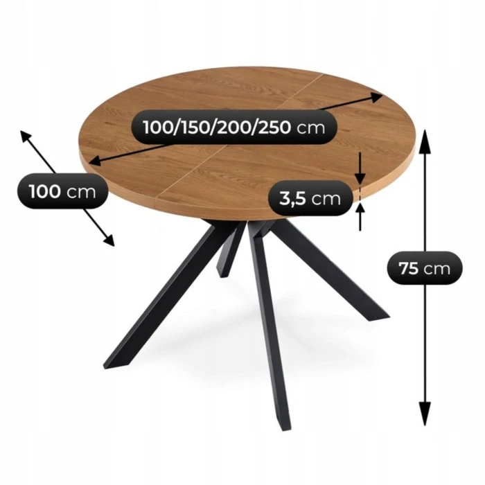 Stôł LUKAS 100-250 cm, zlatý dub/čierna