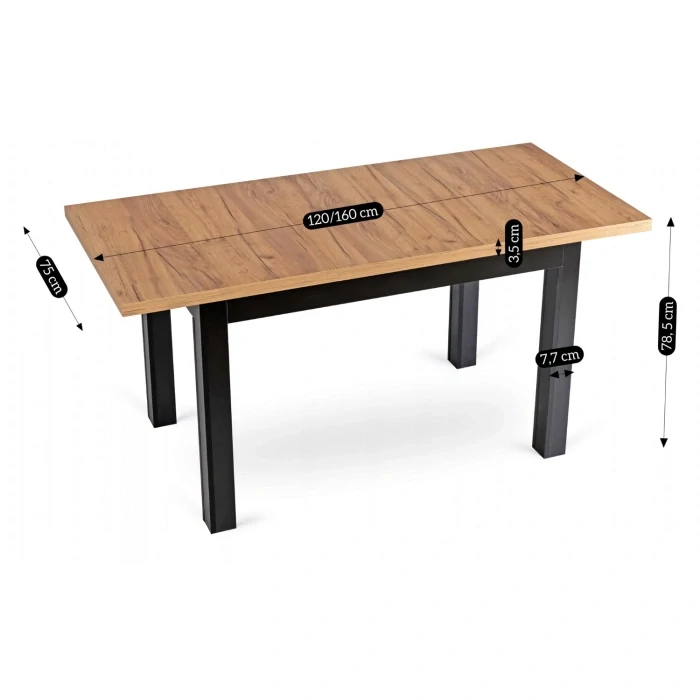 Stôl SKUBI 120-160 cm, Dub Craft/čierna