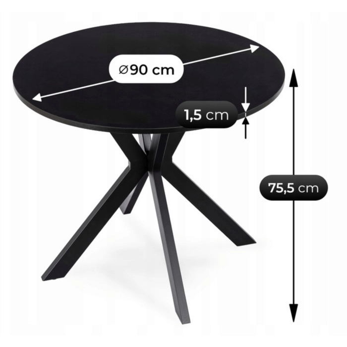 Stôl LAUREN 90 cm, čierny