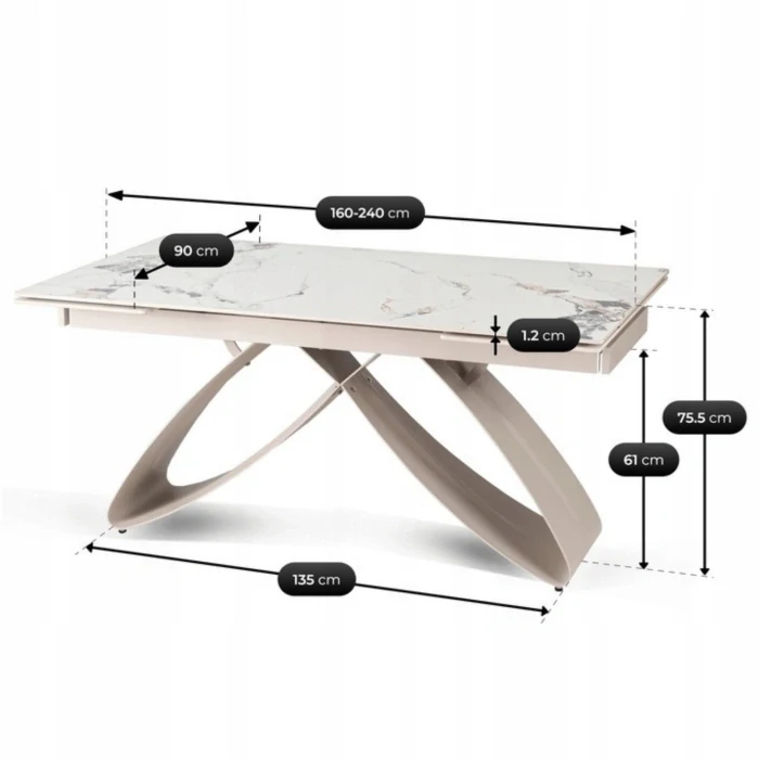 Stôl LUIGI 160-240 cm, biely mramor/kašmír