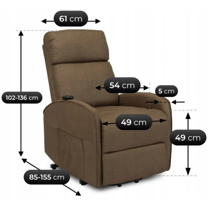 Elektrické polohovacie kreslo COLTON s funkciou vstávania, hnedé