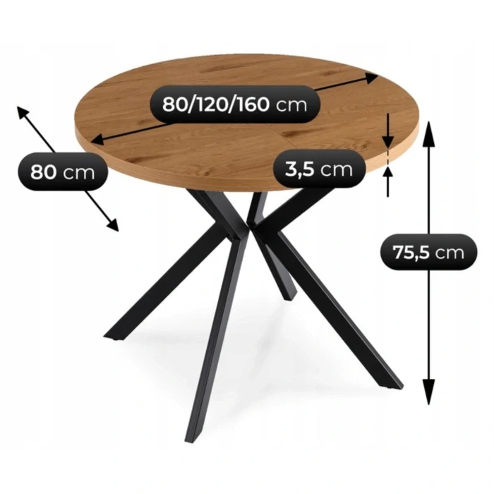 Stôl DORIAN 80-160 cm, zlatý dub/čierna