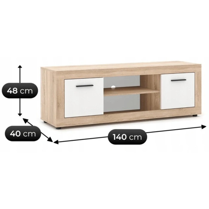 TV skrinka BLAGO 140 cm, dub sonoma/biela