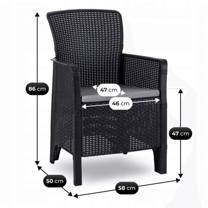 Záhradný nábytok ARGOS stôl 140-180 cm, orech a 4 kreslá FRESNO, čierne