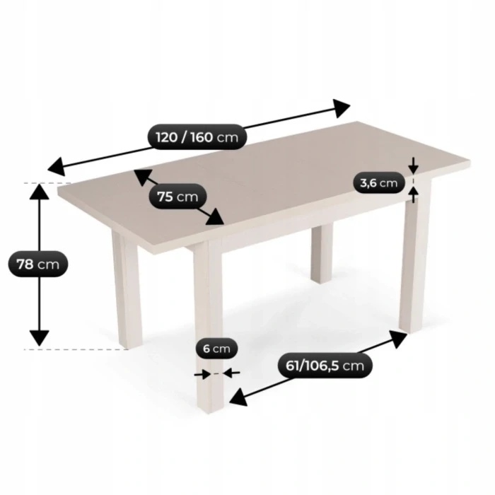 Stôl SKUBI 120-160 cm, kašmír