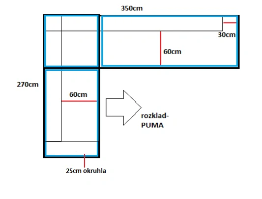 Sedačka PLAZA 350x270 s  voliteľným rozkladom PUMA