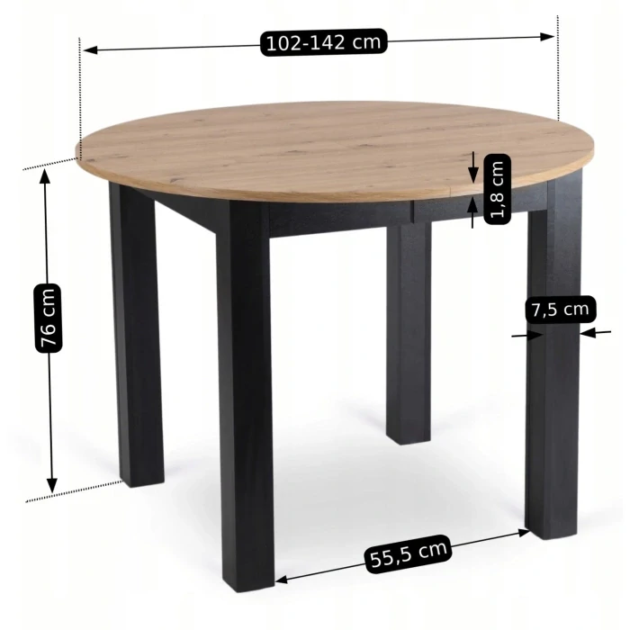 Zostava stôl HARRY 102-142 cm, dub artisan + 4x stolička BARI čierna