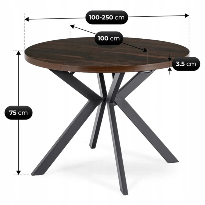 Zostava stôl LUKAS 100-250 cm orech/čierna + 4x stolička PERU čierna