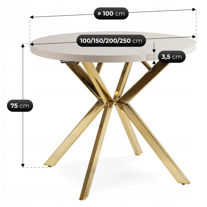 Stôl LUKAS 100-250 cm, kašmír/zlatý