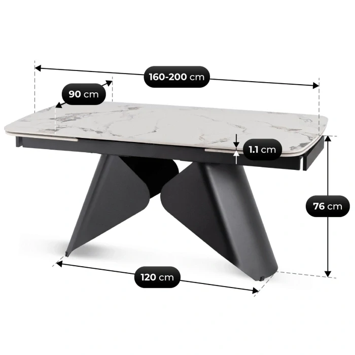 Rozkladací stôl VERONA 160-240 cm biely mramor/čierna