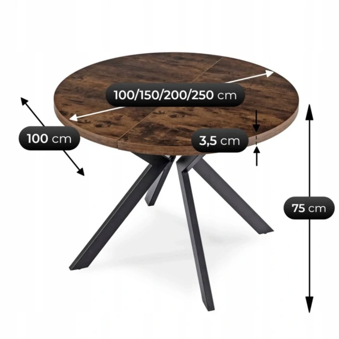Stôl LUKAS 100-250 cm, rustikálny dub/čierna