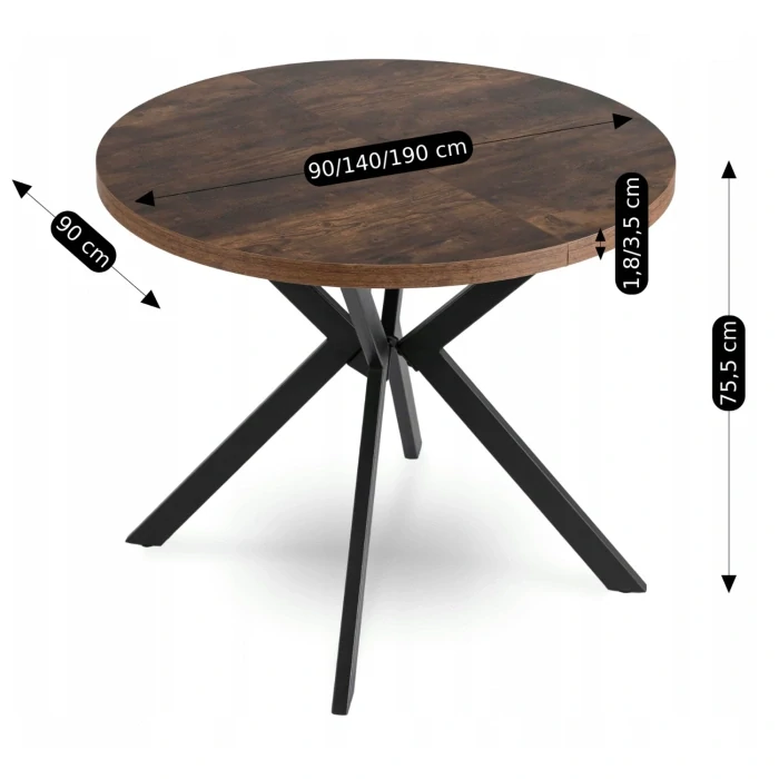 Stôl LUGO 90-190 cm, rustikálny dub/čierna