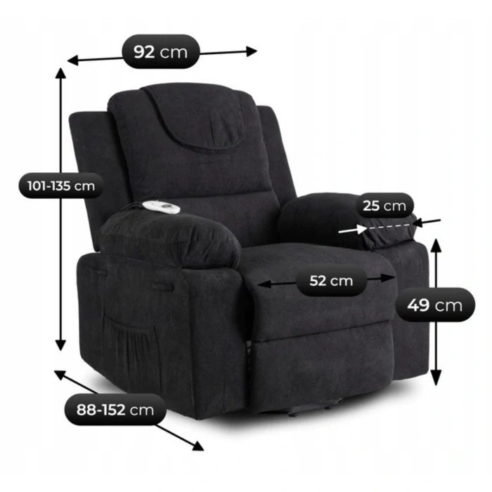 Elektrické masážne kreslo FENIX s funkciou vstávania, čierne