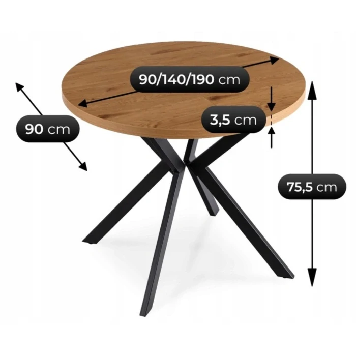 Stôl LUGO 90-190 cm, zlatý dub/čierna
