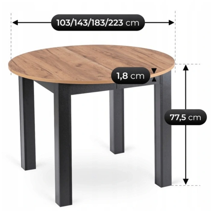 Rozkladací stôl JAMES 103-223 cm, dub CRAFT/čierny