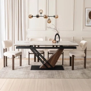 Stôl REX 2 160-220 cm biely mramor /orech