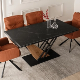 Stôl REX 2 160-220 cm, čierny mramor /orech