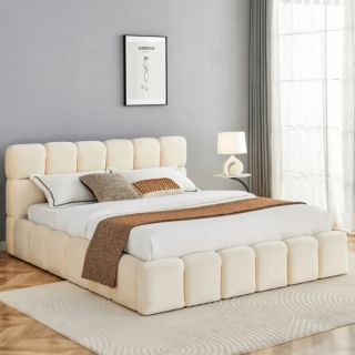 Posteľ 160x200 MURCJA s úložným priestorom, krémová, zamat