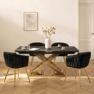 Stôl IBIZA 160-240 cm, čierny mramor/zlatý
