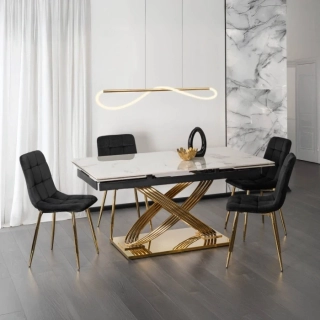 Stôl IBIZA 160-240 cm, biely mramor/zlatá
