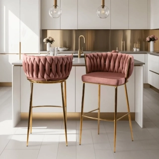 Barová stolička FLORES 2 ružová, zlaté nohy