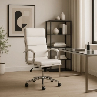 Otočná stolička CAMILO, biela ekokoža