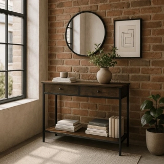 Konzolový stolík EVERLY 100 cm, rustikálny dub/čierny