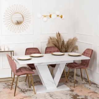 Stôl CLARK 120-160 cm, biely mramor