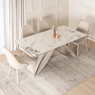 Stôl LUIGI 160-240 cm, biely mramor/kašmír