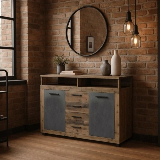 Komoda BLAGO MIDI B 119,5 cm, tmavý dub/čierna