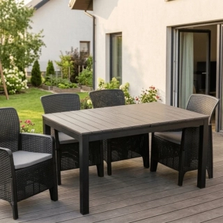 Záhradný stôl ARGOS 140-180 cm, tmavosivý dub/čierny