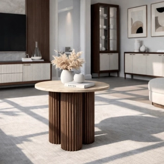 Konferenčný stolík ALMERIA 50 cm, travertín/orech