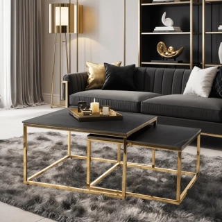 Súprava stolíkov TENOR, čierny mramor/zlatá